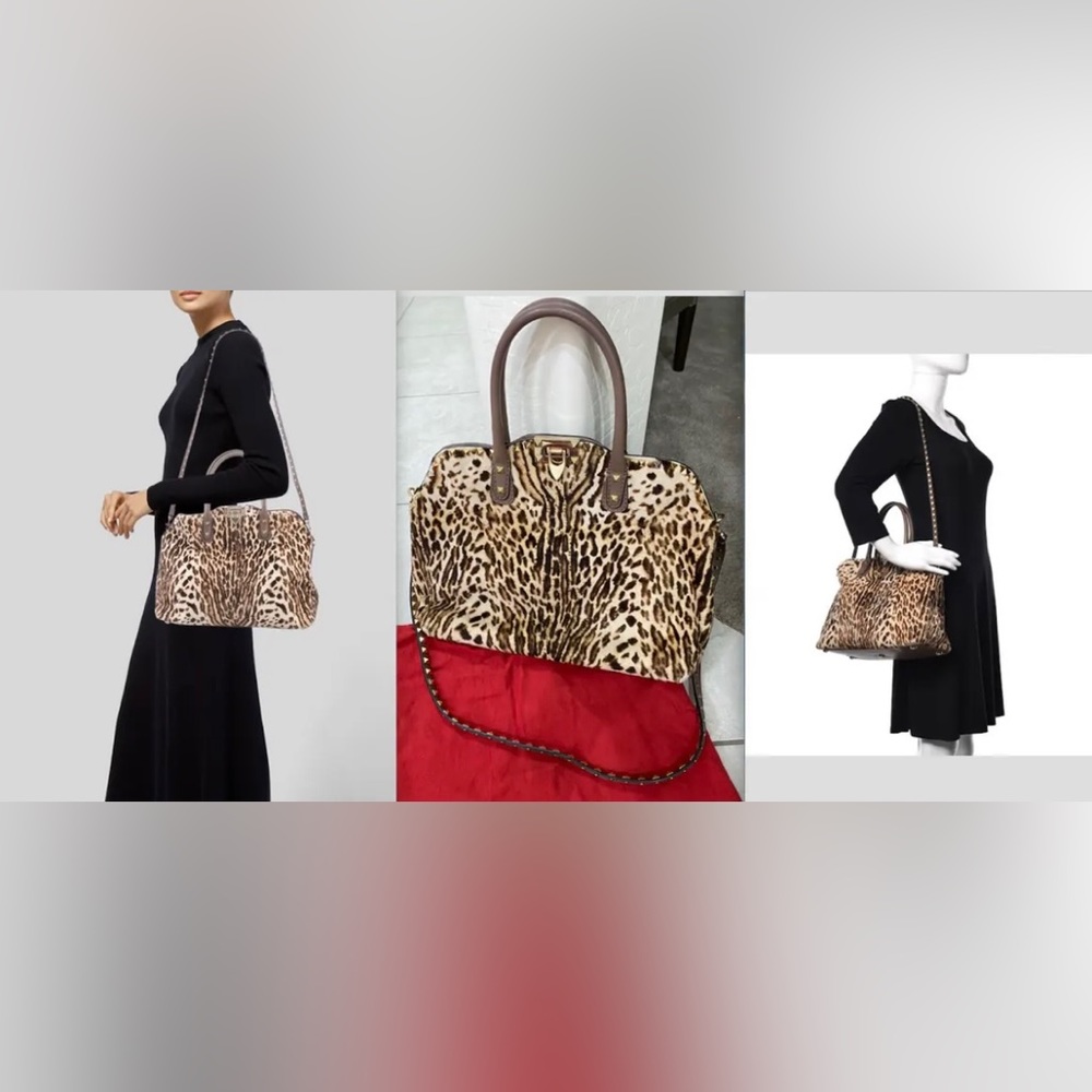 STUNNING Valentino Rockstud Stud Animal Leopard Print Calf Hair Leather Dome Bag